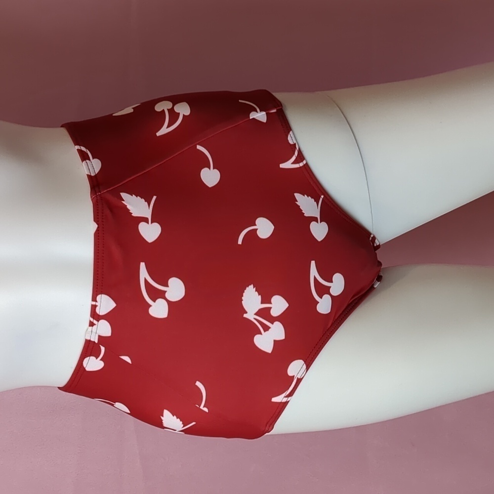 Modcloth Sample High Waist Hannah Bikini Bottoms in Red Cherry Print